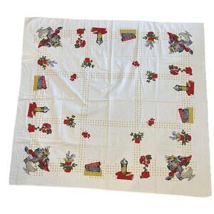 VTG MCM Post War 40s/50s Primitive‎ Linen Tablecloth 47" Colonial Rustic Retro